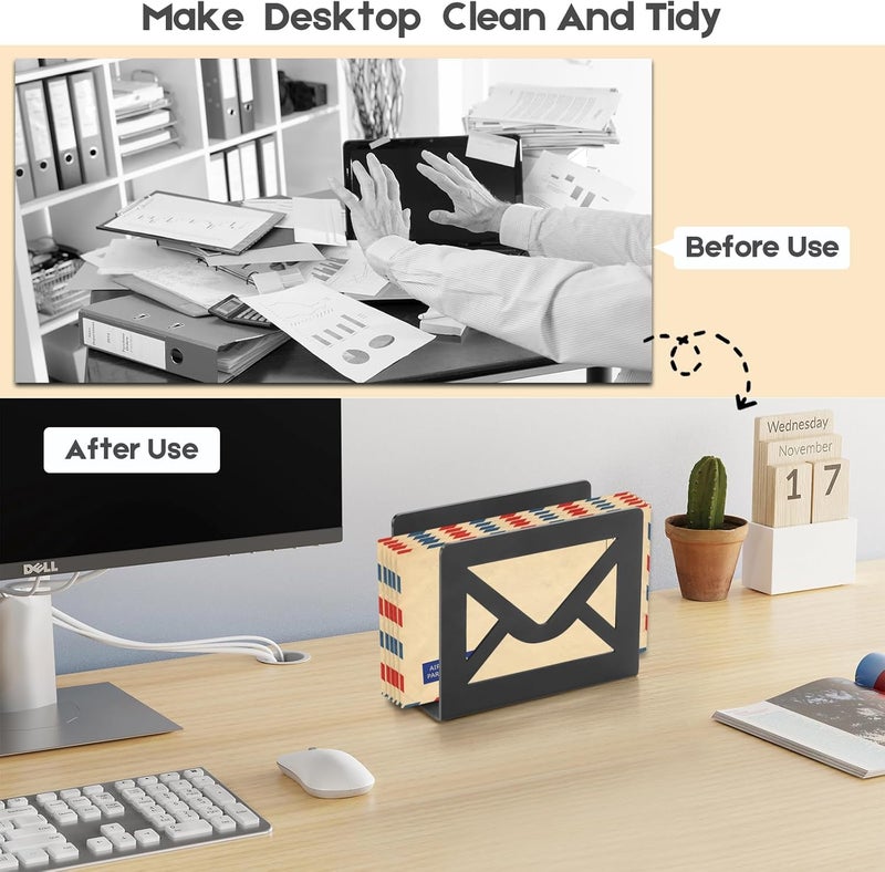 appacare Desktop Metal Mail Holder,Modern Black Letter Organizer for Desk with Cutout Envelope Design,Home and Office Envelope and Document Storage Rack (Black) - Image 5